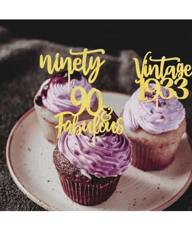 SYKYCTCY 24 Pack Vintage 1933 Cupcake Toppers Glitter Ninety 90 Fabulous Number 1933 Cupcake Picks Happy 90th Birthday Wedding Anniversary Party Cake Decorations Supplies Gold 90th Gold - Buy Online on GoSupps.com