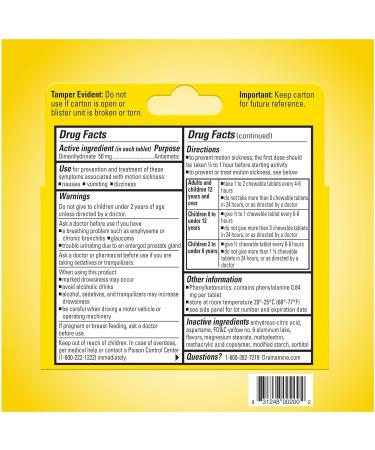 Dramamine Motion Sickness Relief Chewable Orange Flavor - 8 Count Pack, Fast-Acting Formula - Buy Online on GoSupps.com