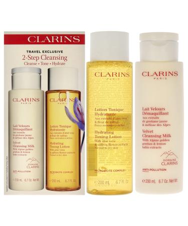 Clarins 2 Step Cleansing Kit For Women 2 Pc 6.7oz Velvet Cleansing Milk 6.7oz Hydrating Toning Lotion