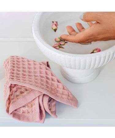 Set of 4 Powder Pink 100% Cotton Waffle Washcloths - 13x13 inches - Luxurious & Absorbent - Buy Online on GoSupps.com