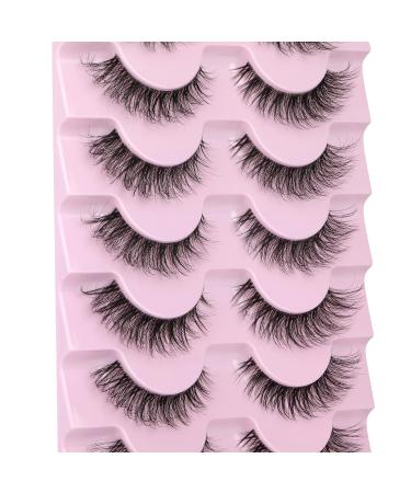 JIMIRE 3D Fluffy False Eyelashes 7 Pairs - Demi-wispies Natural Look Cat Eye Faux Mink Lashes 15MM D Curl Wispy Fluttery Eyelashes with Clear Band - Buy Online on GoSupps.com