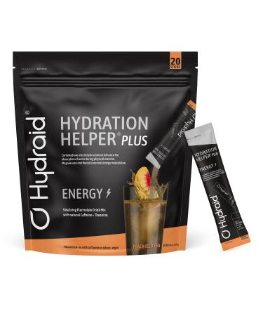 Hydraid PLUS ENERGY Peach Iced Tea - Electrolyte Powder with Caffeine - More Energy and Focus - 20 Sticks