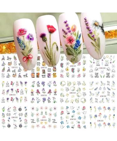 Summer Flower Nail Art Stickers - 12 Sheets Water Transfer Decals for Women, Lily, Orchid, Butterfly Design - Colorful Nail Decorations - Buy Online on GoSupps.com