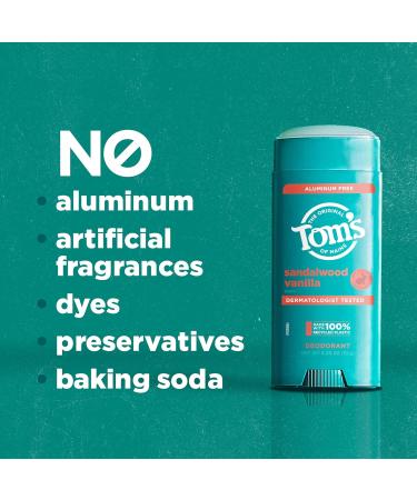 Tom s of Maine Sandalwood Vanilla Aluminum Free Natural Deodorant For Women & Men | Goes on Clear | Odor & Wetness Protection | Naturally Derived and Moisture-Locking Ingredients | 3.25 oz Sandalwood Vanilla 3.25 Ounce (Pack of 1) - Buy Online on GoSupps.com