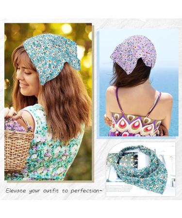 Cinaci 12 Pieces Stretchy Chiffon Silky Solid Floral Boho Triangle Headscarf Headbands Head Kerchief Hair Bandanas Accessories for Women Girls Teens - Buy Online on GoSupps.com