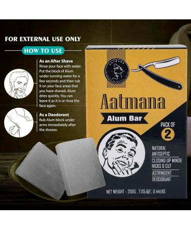 AATMANA Shaving Alum Bar - 100g x 2 | Potassium Shaving Alum | No Fragrance | Stops Bleeding from Nicks & Cuts | Quality Shaving Essentials | International Shipping Available - Buy Online on GoSupps.com