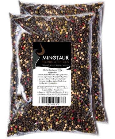Minotaur Spices | Poivre color entier | 2 x 500 g (1 kg) | Poivre 4 baies m lange de grains noirs blancs verts et roses - Buy Online on GoSupps.com