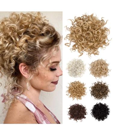 Flufymooz Messy Bun Hair piece for Women  Elastic Drawstring Loose Wave Large Curly Bun  Messy Bun Scrunchie  Synthetic Hair Bun Hair Extensions curly Hair Pieces for Women Daily Use (Golden Blonde) 1 PC Golden Blonde