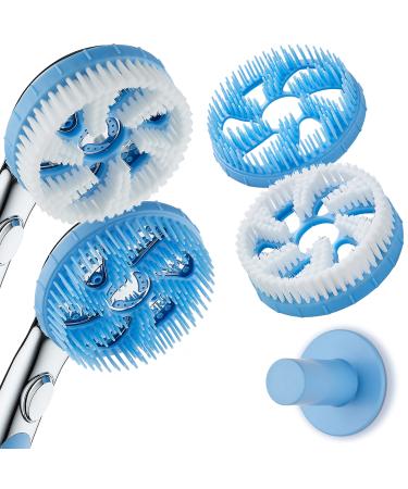 AquaCare 3-pc. Brush Head Set for Aquassage Hydrotherapy Hand Shower - Soft Bristle Body Brush  De-tangling Hair Brush  Wall Holder. 100% Hygienic Material to Eliminate Odors  Scum & Biofilm Buildup. Blue