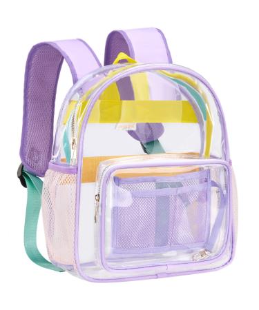 Clear Mini Backpack Stadium Approved TPU Heavy Duty 12*12*6 Waterproof Transparent Backpacks Book Bag for Teens Girls Women Concerts, Sporting Event, Beach, Travel, Work, School, Security- Lavender