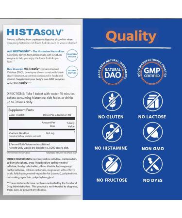 HISTAsolv Extra Strength DAO Enzyme Supplement for Histamine Food Intolerance - Eases Digestive Discomfort - Patented Tech - Made in Austria - 30 Pack 30 Count (Pack of 1) - Buy Online on GoSupps.com