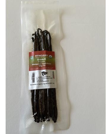 10 Madagascar Vanilla Beans Grade B. Certified USDA Organic 5.5"-7" for extract by FITNCLEAN VANILLA| Whole NON-GMO Bourbon Pods