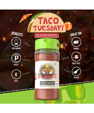 FlavorGod Taco Tuesday Seasoning - Zero Calories, Low Sodium, Carbs & Sugar - Gluten Free, No MSG, Paleo, Vegan, Dairy Free, Keto, Kosher - 5oz (1 Pack) - Buy Online on GoSupps.com