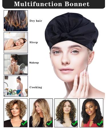 YQC Luxury Reusable Waterproof Shower Cap for Women - Adjustable Elastic Hair Cap - Cute Bow Design - Black- Ideal for Long, Short, and Curly Hair - Buy Online on GoSupps.com