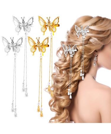 Sibba 4 Pcs Moving Wings Butterfly Hair Clips With Tassel  Butterfly Hair Clips Pins  Tassel Hairpin  3d Butterfly Hairpin  4 Gold And Silver Movable Wing Bride Wedding Hairpin For Women Girls 2 Gold & 2 Silver - Buy Online on GoSupps.com