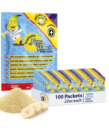 Prebiotic Nana Flakes 100% Pure Banana Flakes Medical Food Powder Decrease Fat Intake & Natural Remedy for Diarrhea & Heart Burn - Great Source of Fiber - Single Serve (100 Packets) Prebiotic 100 Single Serve Packets