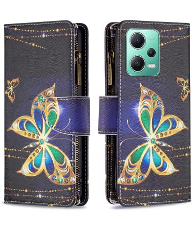 VQWQ Mobile Phone Case for Xiaomi Redmi Note 12 5G & Poco X5 - Protective Leather Pocket with Lanyard & Zipper - Butterfly 3 Folding Cover - Buy Online on GoSupps.com