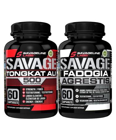 Savage Fadogia Agrestis & Tongkat Ali Combo Pack | 600mg Fadogia Agrestis 10:1 Stem Extract 60 Capsules | 500mg Tongkat Ali (Root) 60 Capsules | Pack of 2