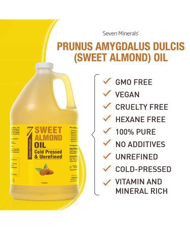 Organic Cold Pressed Sweet Almond Oil - 1 Gallon (128 Fl Oz) | Unrefined & 100% Natural | Ideal Carrier Oil for Essential Oils - Skin & Hair Benefits - Buy Online on GoSupps.com