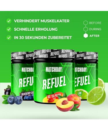 Matchday Nutrition Refuel - Optimal Recovery Drink for Footballers | Carbohydrates Amino Acids & Vitamins | Ice Tea Peach Flavor - Buy Online on GoSupps.com