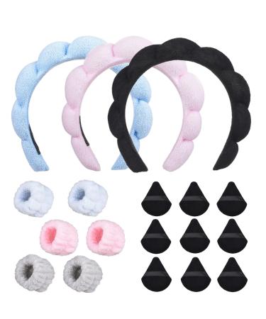 Ailsa Spa headband for Women Makeup Headband for Washing Face Skincare headband Puffy Spa Headband for Makeup Removal Facial Mask - Hair Accessories lue + Black + pink Blue+Pink+Black