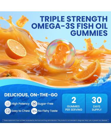 Fish Oil Omega 3 Gummies 1500mg for Adults - Triple Strength with EPA & DHA COQ10 Red Yeast Rice - Wild Caught Omega 3 Fatty Acids Supplements for H ar-t & Brain - Sugar Free Burpless 120 Count 60 Count (Pack of 2) - Buy Online on GoSupps.com