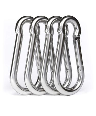 dimok Heavy Duty Carabiner Clips Stainless Galvanized Carbon Steel Spring Snap Hook Set for Camping Swing Boating Hammock Hiking 3 1/2 Inch Silver 4 Set