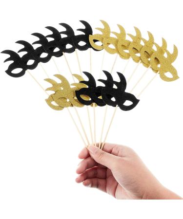 48 Pieces Masquerade Masks Cupcake Topper Glitter Mask Cake Topper Picks Dessert Cupcake Toppers for Masquerade Mardi Gras Party Baby Shower Birthday Party Decorations (Gold and Black) - Buy Online on GoSupps.com