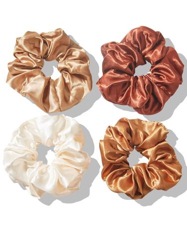 4pcs Silk Satin Hair Ties Oversized Soft Hair Scrunchies for Women Girls Gift Elastic Ponytail Holder Decorations Hair Style Accessories Light brown coffee dark brown off-white Scrunchy for Thick or Thin Hair 4 Count ...