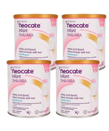 Neocate Infant - Hypoallergenic, Amino Acid-Based Baby Formula with DHA/ARA - 14.1 Oz Can (Pack of 4) 14.1 Ounce (Pack of 4)