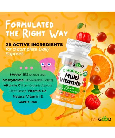 LIVEGOOD Organic Children s Multivitamin Gummies Kids Multivitamin Vitamin D for Toddlers and Children Organic Kids Chewable Vitamins for Immunity Growth and Energy (60 Count) - Buy Online on GoSupps.com