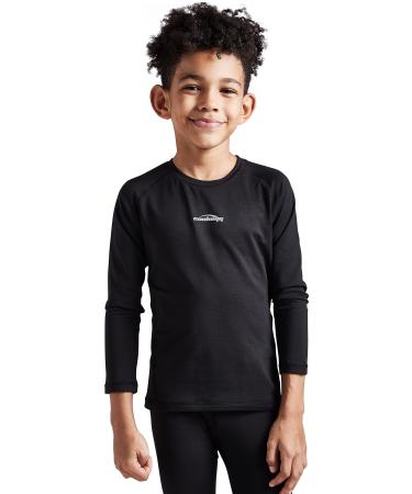 Coolomg thermo shirt for boys and girls compression shirt Baselayer top warm T-shirt for children and adolescents L black