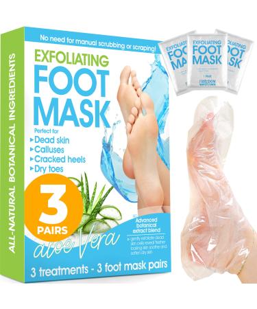 Foot Peel Mask (3 Pairs), Foot Mask with Aloe Vera, Exfoliating Foot Peel - Dead Skin Remover for Feet, Foot Exfoliator, Disposable Feet Peeling Mask, Callused Foot Mask Peel, Foot Peeling Mask