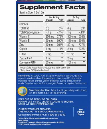 PreserVision AREDS 2 Eye Vitamins with CoQ10 for Heart Health, #1 Eye Doctor Recommended Brand, Lutein and Zeaxanthin Supplement with Vitamin C & E, Zinc, and Copper, 100 Softgels 100 Count (Pack of 1) - Buy Online on GoSupps.com