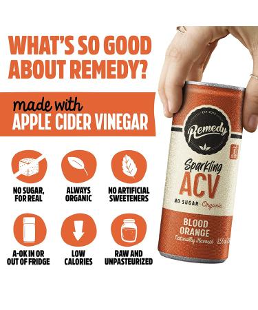 Remedy Sugar Free Raw Apple Cider Vinegar Drink with The Mother - USDA Organic & Keto - Blood Orange Sparkling ACV - 8.5 Fl Oz Can 12-Pack - Buy Online on GoSupps.com