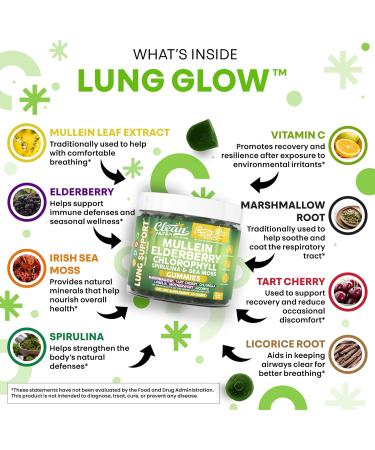 Clean Nutra Mullein Gummies for Lung Health Support with Elderberry Chlorophyll Spirulina Tart Cherry Sea Moss Vitamin C Lutein Marshmallow Root Licorice Root Superfood Greens Mucus Relief 60 Gummies - Buy Online on GoSupps.com