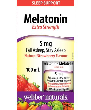 Webber Naturals Melatonin 5 mg Extra Strength Liquid 100 mL Strawberry Flavour For Sleep Support Vegan - Buy Online on GoSupps.com