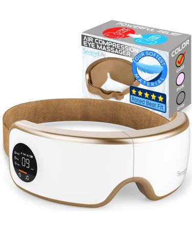 SereneLife Smart Eye Massager with Heat and Compression Vibration Music Wireless Heated Mask for Migraines and Stress Therapy (Gold V2 Soft Fit) Gold 2023 (V2) Large