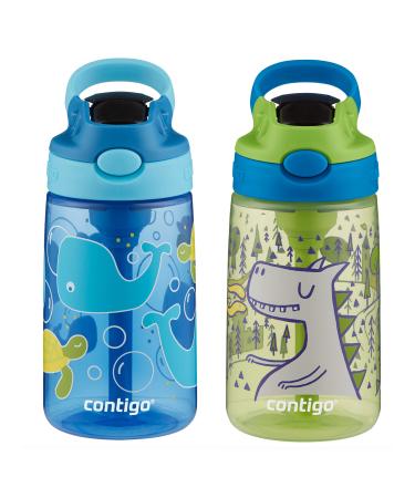 Contigo Aubrey Kids Cleanable Water Bottle with Silicone Straw and Spill-Proof Lid Dishwasher Safe 14oz 2-pack Whales & Dragon 14oz 2 Pack Whales & Dragon
