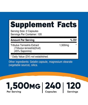 Nutricost Tribulus Terrestris Extract 1500mg - 240 Capsules | 45% Saponins | Non-GMO & Gluten-Free - Buy Online on GoSupps.com