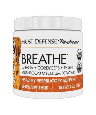 Host Defense Breathe* Powder - Immune & Respiratory Support Mushroom Supplement - Herbal Lung Health Support Supplement with Chaga Reishi & Cordyceps - 3.5 oz (66 Servings)*