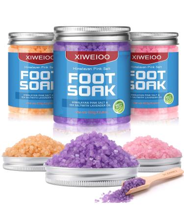 Himalayan Pink feet soka Salt 3 Set Kit Lavender Scent Orange Scent Rose Scent Foot Soak Salts with Epsom Set-Foot Athletes Foot spa Foot Bath Salt Tea Tree Oil