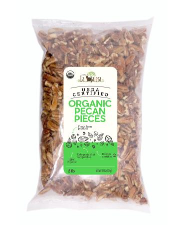La Nogalera Organic - USDA and CCOF Certified Organic Pecan Pieces in 2 pound bag. Chopped Pecan Nuts, NO SHELL, Non-GMO, Kosher and Halal Certified and Ketogenic friendly Organic Pieces 2 lbs