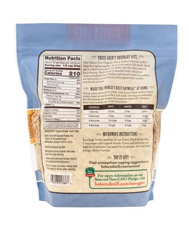 Bob's Red Mill Gluten Free Organic Thick Rolled Oats 32oz (Pack of 4) - Resealable Whole Grain Oats - Buy Online on GoSupps.com