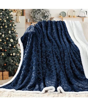 Inhand Sherpa Throw Blanket 51 x63 (Blue) Warm Soft Large Sherpa Fleece Blankets and Throws Cozy Fluffy Reversible Flannel Fleece Blanket for Couch Sofa Bed Lap Plush Fuzzy Brushed Blanket Navy 51