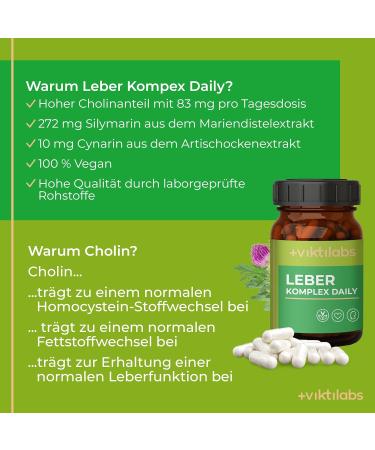 Victilabs Leber Complex Daily - Vegan Liver Support | Artichoke Dandelion Choline | 120 Additive-Free Capsules | High-Dose Milk Thistle Supplement - Buy Online on GoSupps.com