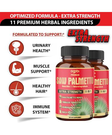 2 Packs 60 Counts 4 Months - Saw Palmetto Capsules 5300 mg - 11in1 with Ashwagandha, Turmeric, Tribulus, Maca, Green Tea, Holy Basil & More - Extract for Prostate, Skin & Immune Support - Buy Online on GoSupps.com