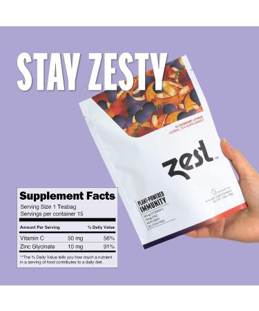 Zest Immune Support Herbal Tea - Elderberry Citrus 15-Ct Tea Bags - Organic Immunity Booster with Vitamin C + Zinc - Buy Online on GoSupps.com