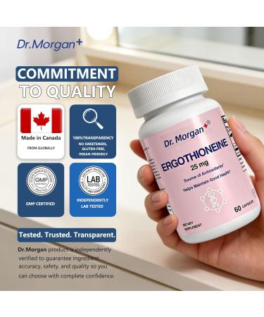 Dr. Morgan Ergothioneine Supplement (EGT) 25mg High Purity Cellular & Mitochondrial Support Antioxidant & Healthy Aging Non-GMO Vegan 60 Capsules - Buy Online on GoSupps.com