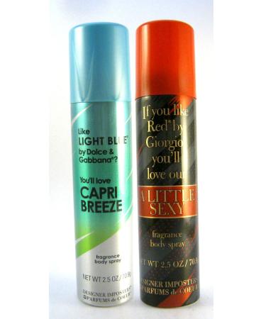 Parfums De Coeur Designer Imposters Women Body Spray 2.5 oz Bundle: (Capri Breeze/A Little Sexy)